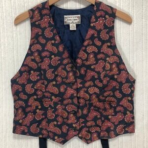 Jonathan Martin Paisley Vest 100% Silk Button‎ Front Sleeveless Top M